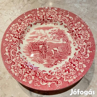 Rózsaszín festett 6 db porcelán kistányér készlet Royal Tudor War