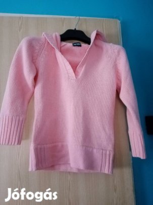 Rózsaszín ingnyakas galléros kötött pulóver