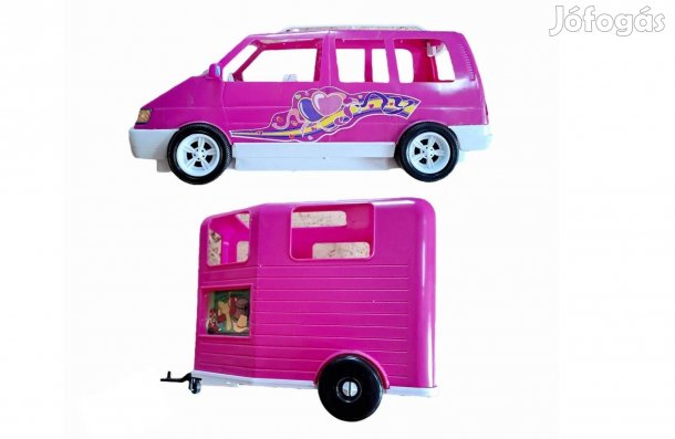 Rózsaszín játék lószállító kislányos Barbie autó szett