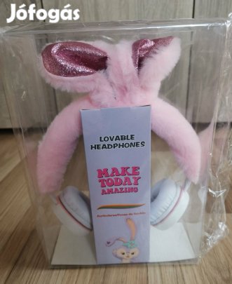 Rózsaszín nyuszifüles gyerek fejhallgató Új