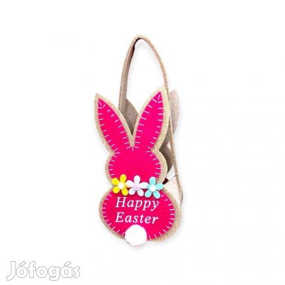 Rózsaszín nyuszis filc húsvéti kosár 10x7x19 cm