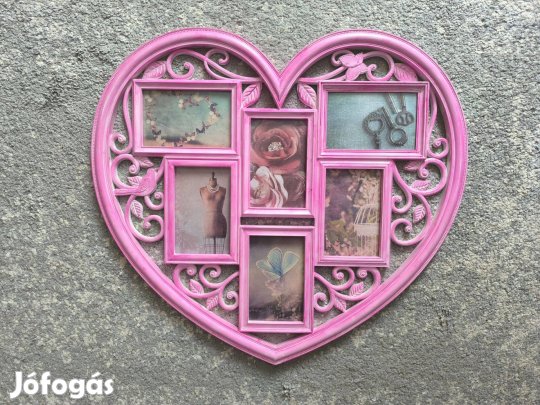 Rózsaszín szív alakú falra akasztható fényképtartó