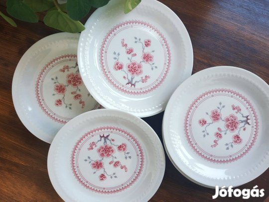 Rózsaszín virágmintás Inglasur NDK süteményes tányér szett (6)