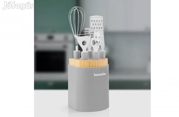 Rozsdamentes acél Konyhai eszköz szett 6 db eszköz + fa tároló