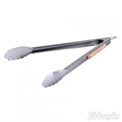 Rozsdamentes acél húsfogó fabetétes grillcsipesz 46 cm