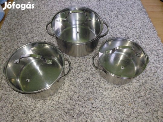 Rozsdamentes edény, fazék tetővel, 3 db