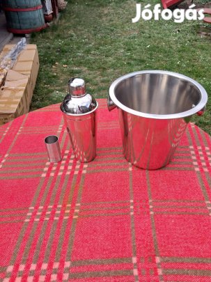 Rozsdamentes pezsgős vödör, 22 cm-es, keverő, mixelő, mérő