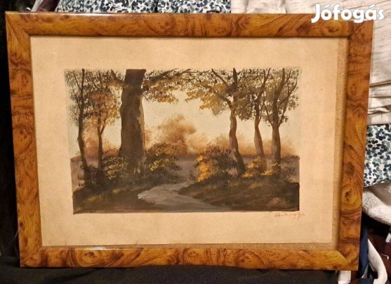 Rudnay Gyula :Naplemente a fák között Tempera,papir