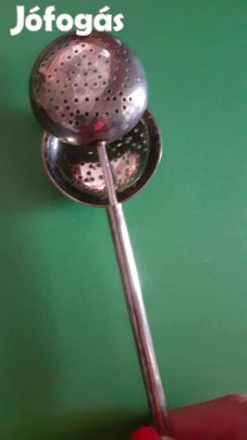 Rugós régi szűrőkanál, antik teafű tartó retró