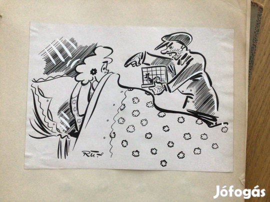 Ruszkay György eredeti karikatúra 15x20,5 cm