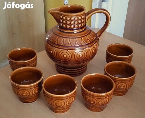 Rusztikus Torgau német kerámia készlet: kancsó 6 bögrével