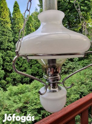 Rusztikus csillár láncon 1xE27 - fehér opál üveg