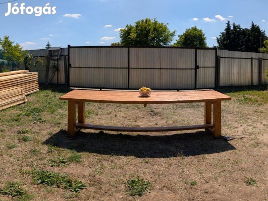 Rusztikus kültéri étkező asztal, tömörfa kerti étkezőgarnitúra, 3m