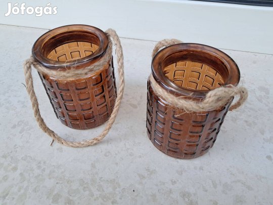Rusztikus mécsestartó, üveg