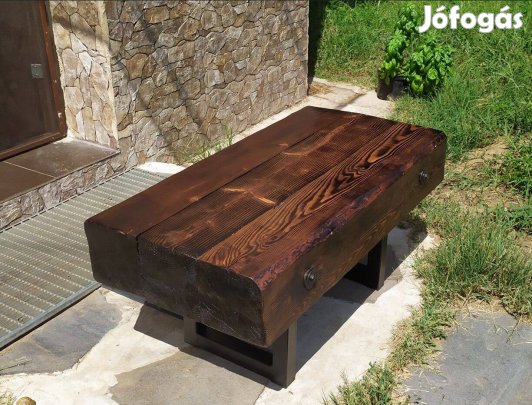 Rusztikus tömör fenyő fa dohányzóasztal, design dohányzó asztal