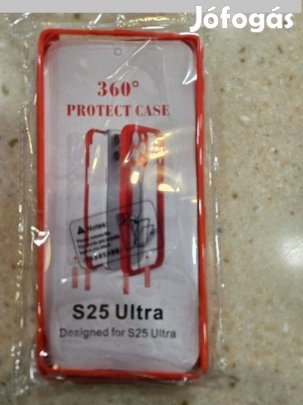 S25 Ultra Képernyő és hátlap védő Teljes Tok 360 fokos Szilikon Piros