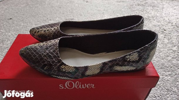 S. Oliver szürke kígyómintás topánka, balerína cipő