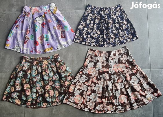 S-es, ill. L-es mintás, ill. virágmintás szoknya. Darabár.