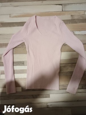 S-es púder rózsaszín bordázott pulcsi