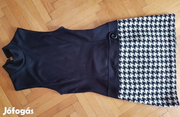 S méretű tyúkláb mintás fekete női ruha S