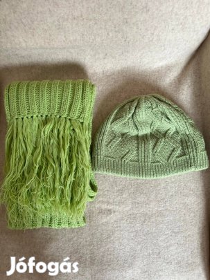 Sál + sapka szett, női, zöld