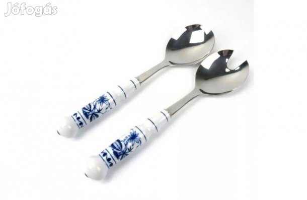 Salátás kanál szett, rozsdamentes acél, porcelán nyél