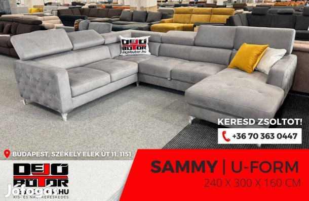 Sammy Ualak rugós selyem grey sarok kanapé ülőgarnitúra 240x300x160 cm