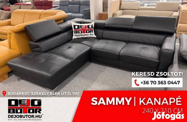 Sammy valódi bőr sarok kanapé ülőgarnitúra 240x205 cm fix fekete