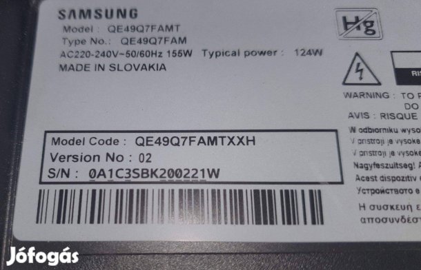 Samsung QE49Q7Famt LED tv hibás törött alkatrésznek eladó