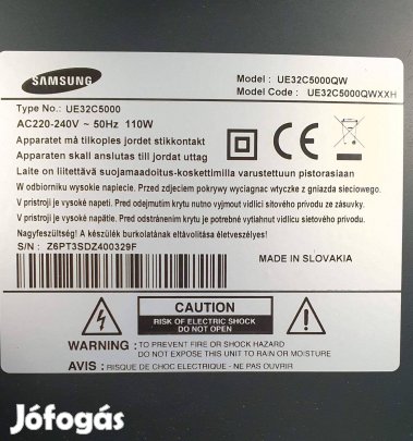 Samsung UE32C5000 LED tv hibás eladó,táp nincs benne,teszteletlen!