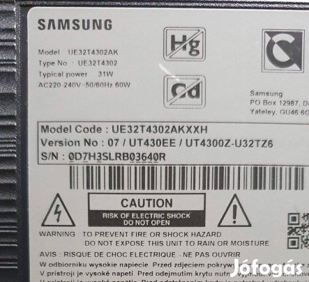 Samsung UE32T4302AK LED tv mainboard törött ujraindulgat ue32T4302