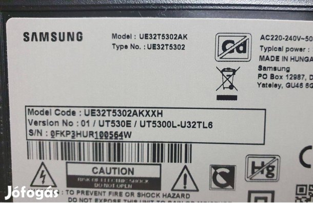 Samsung UE32T5302AK LED LCD törött tv,mainboard elkelt! BOE Tcon