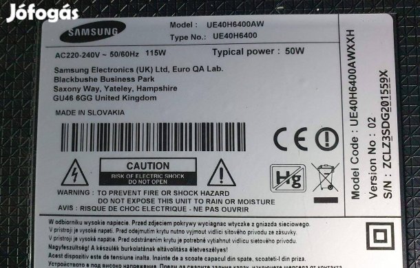 Samsung UE40H6400AW Smart LED tv hibás törött alkatrésznek