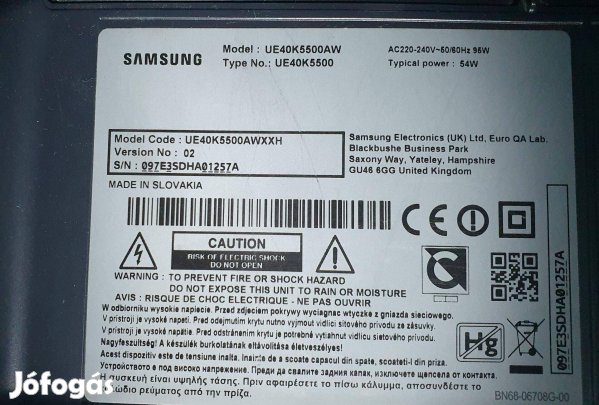 Samsung UE40K5500AW LED tv törött alkatrésznek,táp elkelt