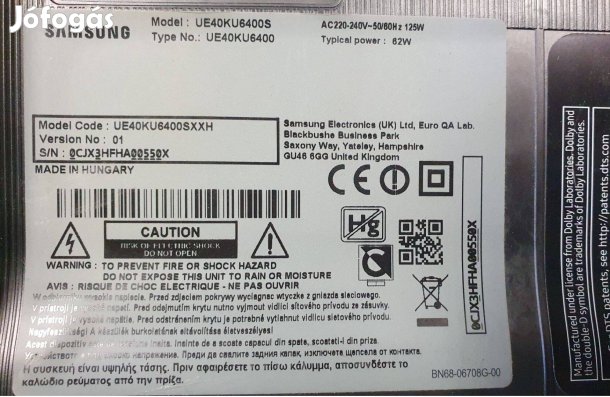 Samsung UE40KU6400S LED LCD tv hibás törött alkatrésznek UE40KU6400