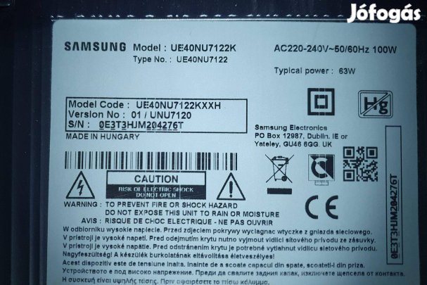 Samsung UE40NU7122K LED tv hibás törött alkatrésznek V01