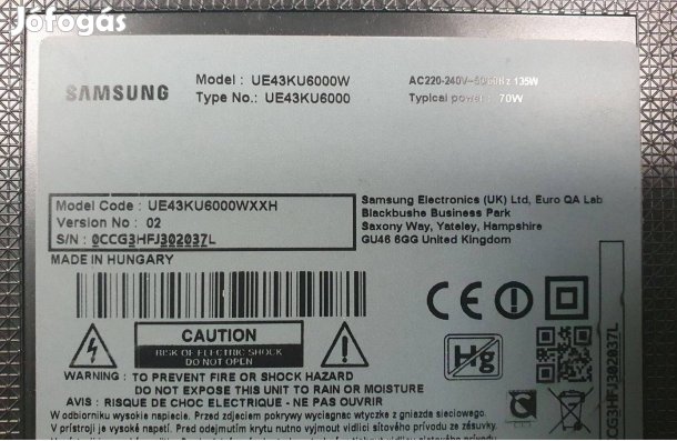 Samsung UE43KU6000W LED tv tápegység és LED garnitúra eladó
