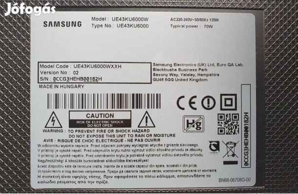 Samsung UE43KU6000W LED tv tápegység panel alkatrésznek UE43KU6000