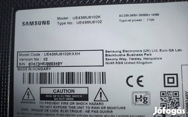 Samsung UE43MU6102 LED LCD hibás törött alkatrésznek UE43MU6102K