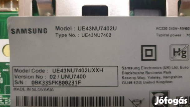 Samsung UE43NU7402U LED tv panelek alkatrésznek háttér elkelt!