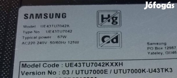 Samsung UE43TU7042K LED tv hibás törött alkatrésznek UE43TU7042 Auo
