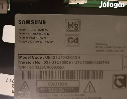 Samsung UE43TU7042K LED tv panel alkatrésznek UE43TU7042