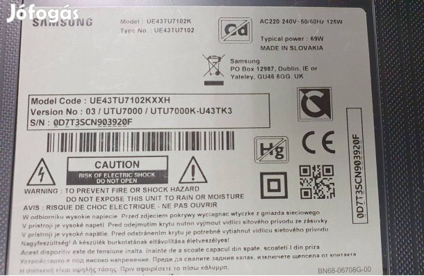 Samsung UE43TU7102K LED LCD smart tv háttér világítás,main elkelt!