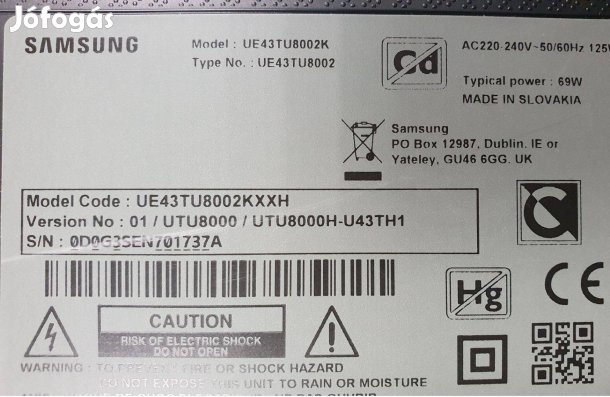 Samsung UE43TU8002K LED tv háttér világítás eladó UE43TU8002