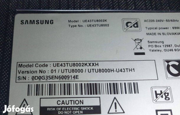 Samsung UE43TU8002K LED tv hibás alkatrésznek UE43TU8002