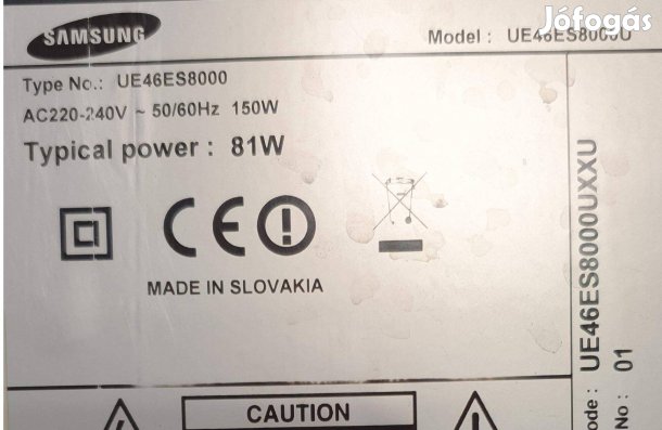 Samsung UE46Es8000U LED tv hibás törött UE46Es8000 Mainboard elkelt
