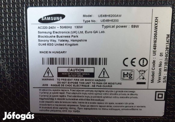 Samsung UE48H6200AW LED tv panelek UE48H6200 main,Tcon elkelt!