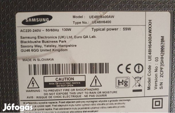 Samsung UE48H6400AW LED tv panelek UE48H6400 main elkelt