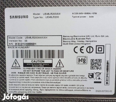 Samsung UE48J5200AW LED tv hibás törött alkatrésznek UE48J5200