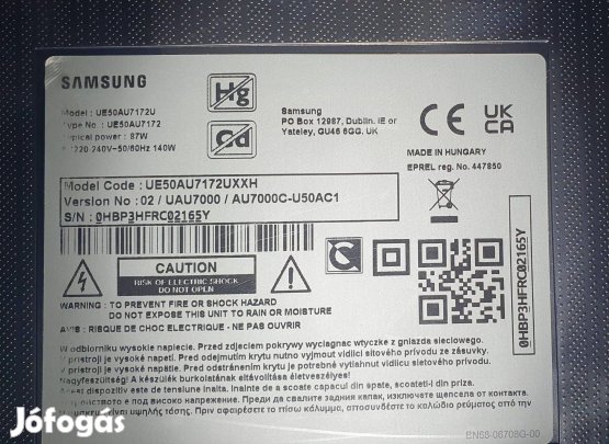 Samsung UE50AU7172U LED LCD tv hibás törött alkatrésznek UE50AU